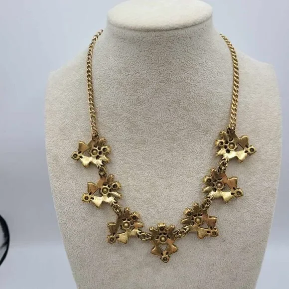 J Crew Clear Crystal Gold Tone V Cluster Statement Necklace - Picture 2 of 9